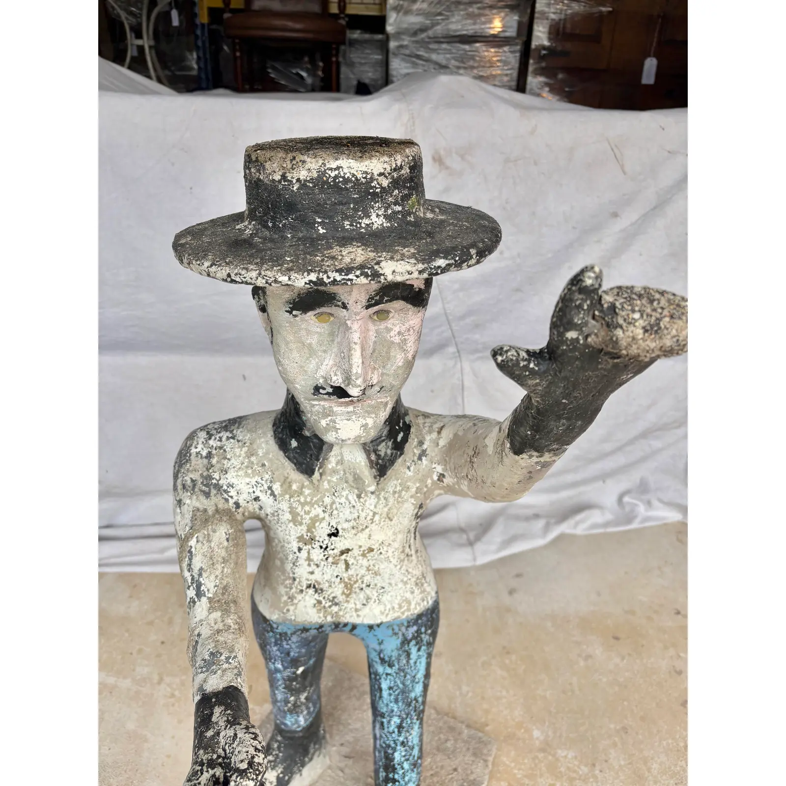 Early 20th Century French Concrete Man Garden Statue - Image 7
