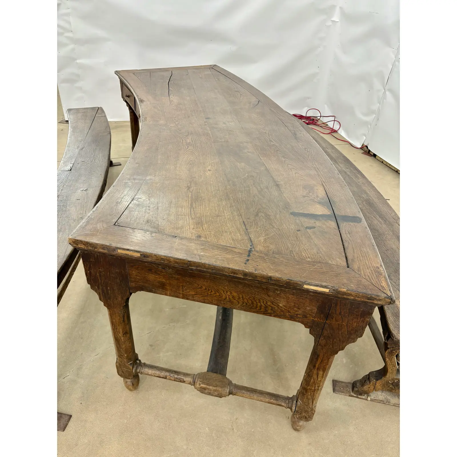 18th Century French Walnut Crescent Table and Two Benches - Image 10
