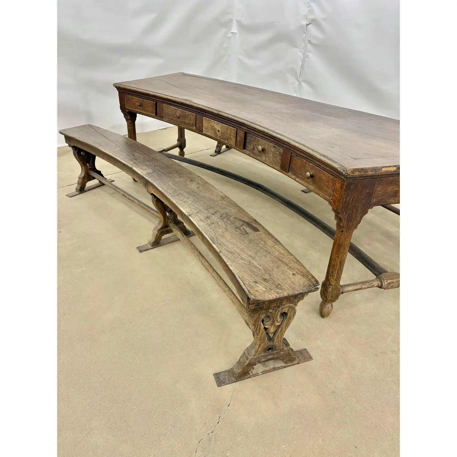 18th Century French Walnut Crescent Table and Two Benches - Image 13
