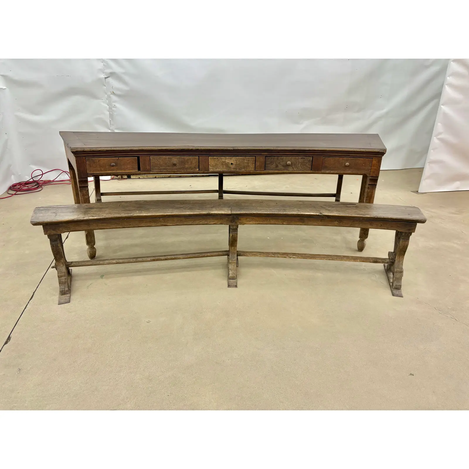 18th Century French Walnut Crescent Table and Two Benches - Image 3