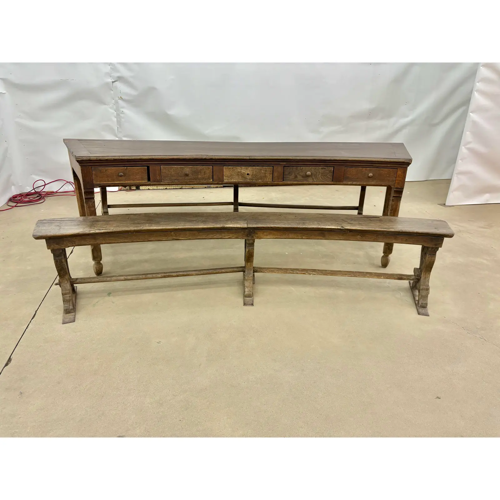 18th Century French Walnut Crescent Table and Two Benches - Image 4
