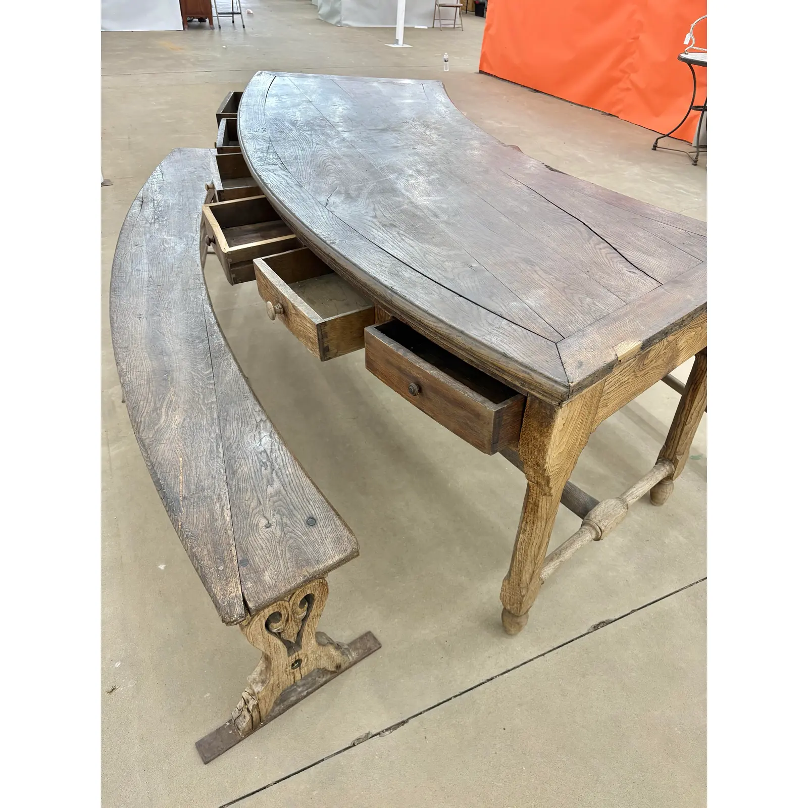 18th Century French Walnut Crescent Table and Two Benches - Image 5