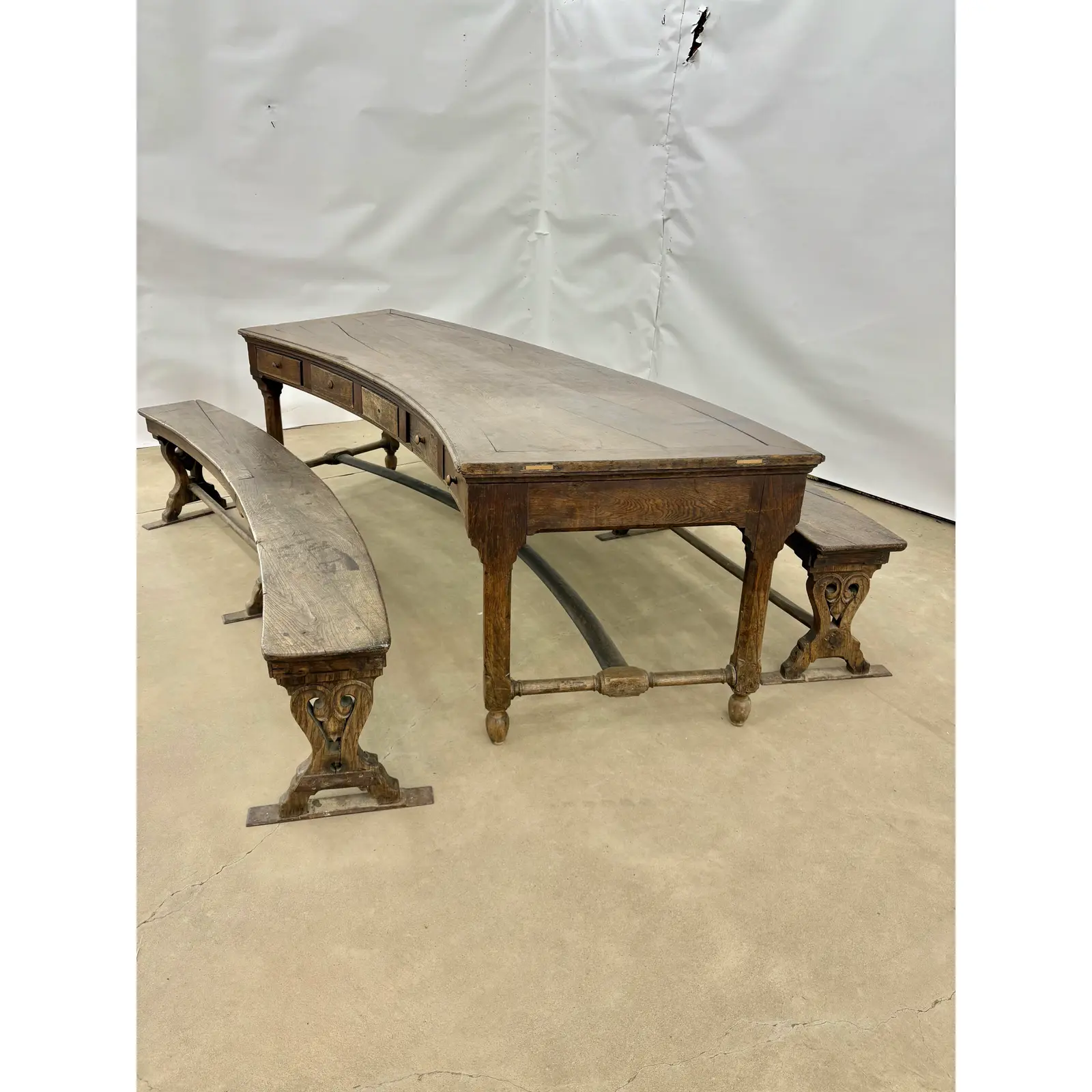18th Century French Walnut Crescent Table and Two Benches - Image 6