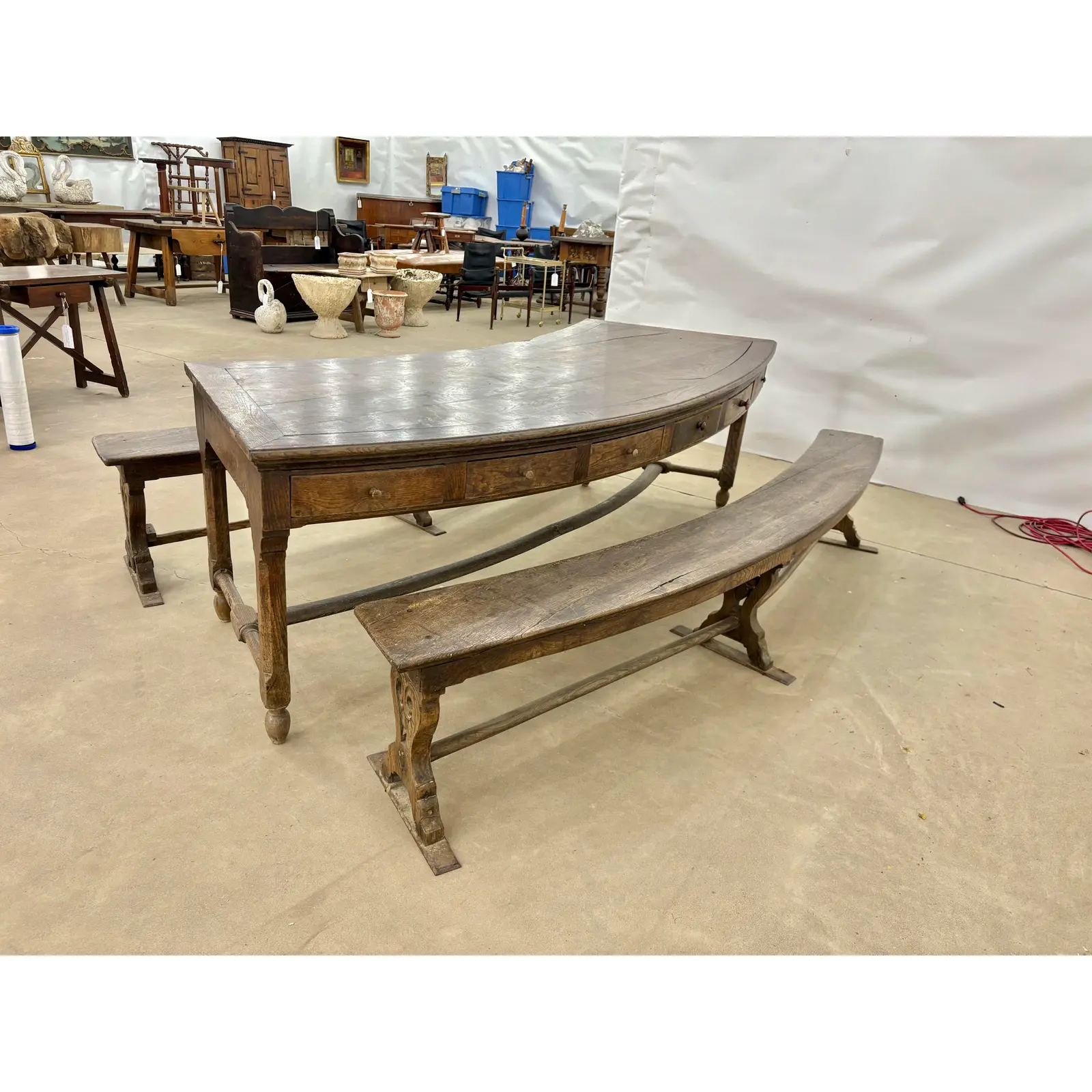 18th Century French Walnut Crescent Table and Two Benches - Image 7