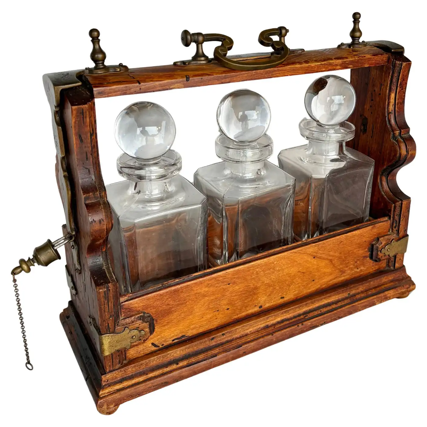Early 20th Century English Oak Three Decanter Tantalus