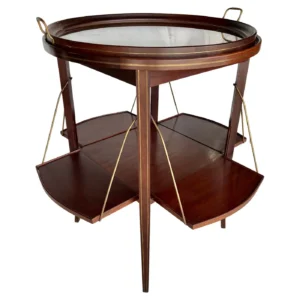 Early 20th Century French Walnut and Brass Inlay Tea Table