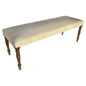 Early 20th Century French Walnut and Antique Linen Upholstered Bench