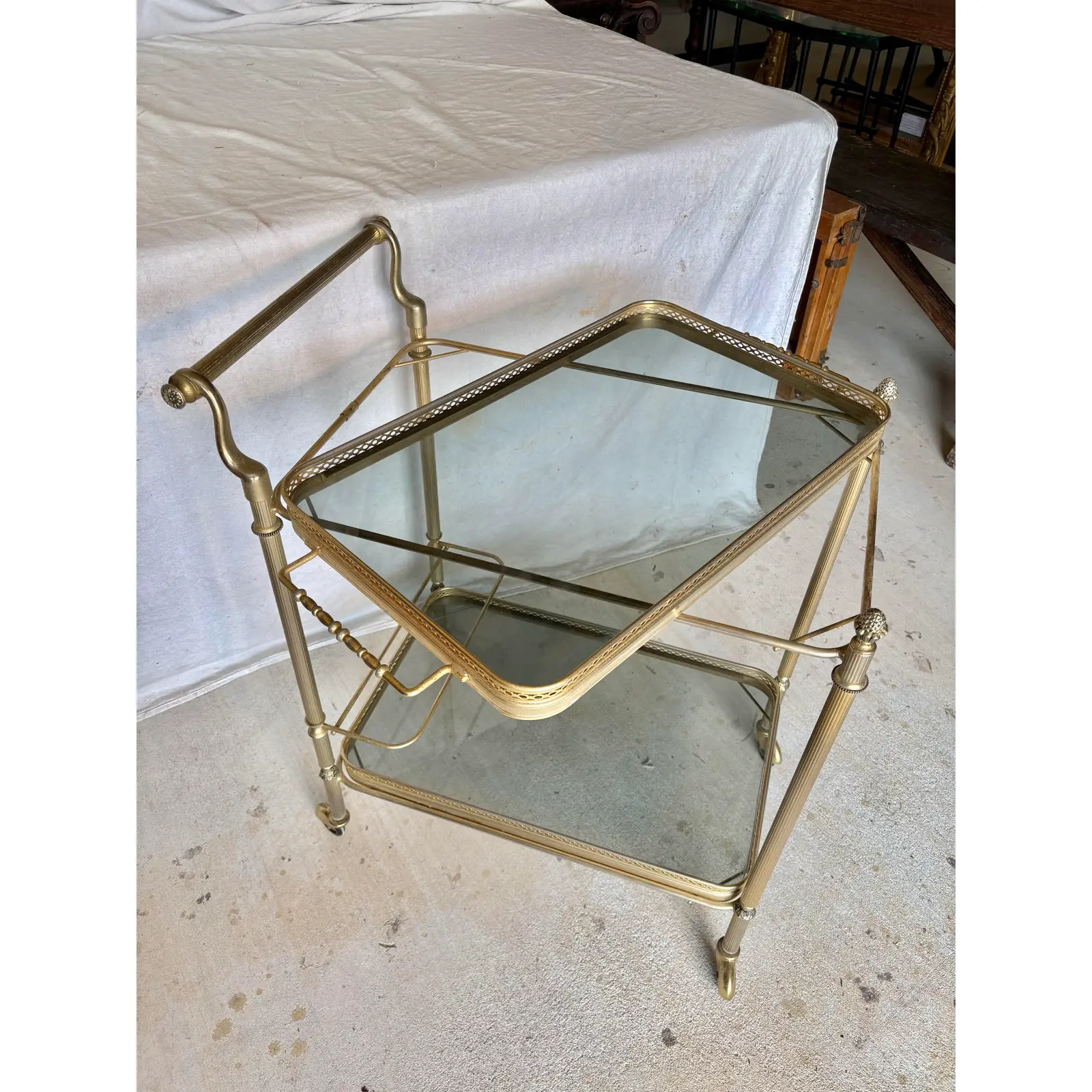 20th Century French Brass and Glass Bar Cart - Image 12