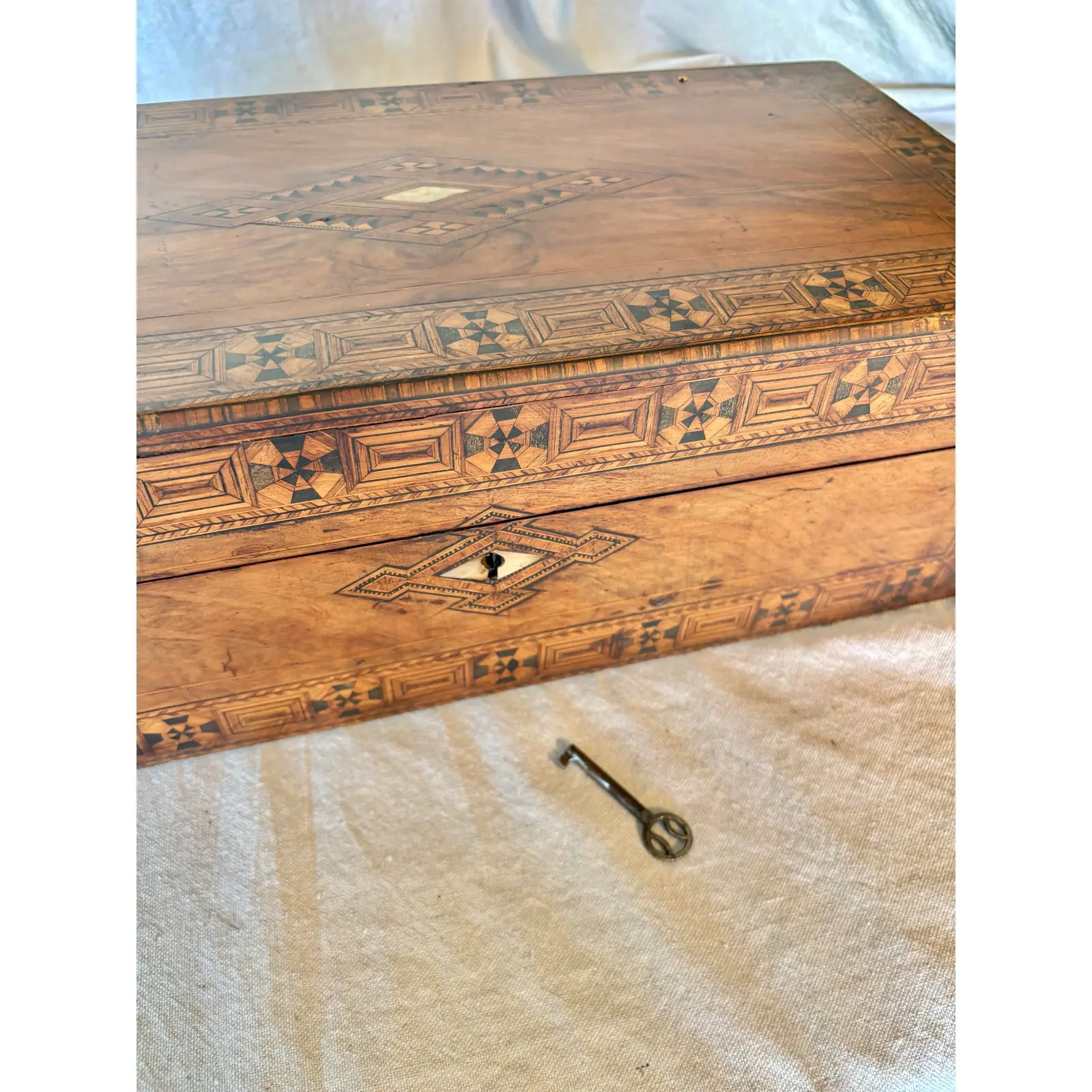 19th Century English Walnut Tunbridge Ware Writing Box - Image 12