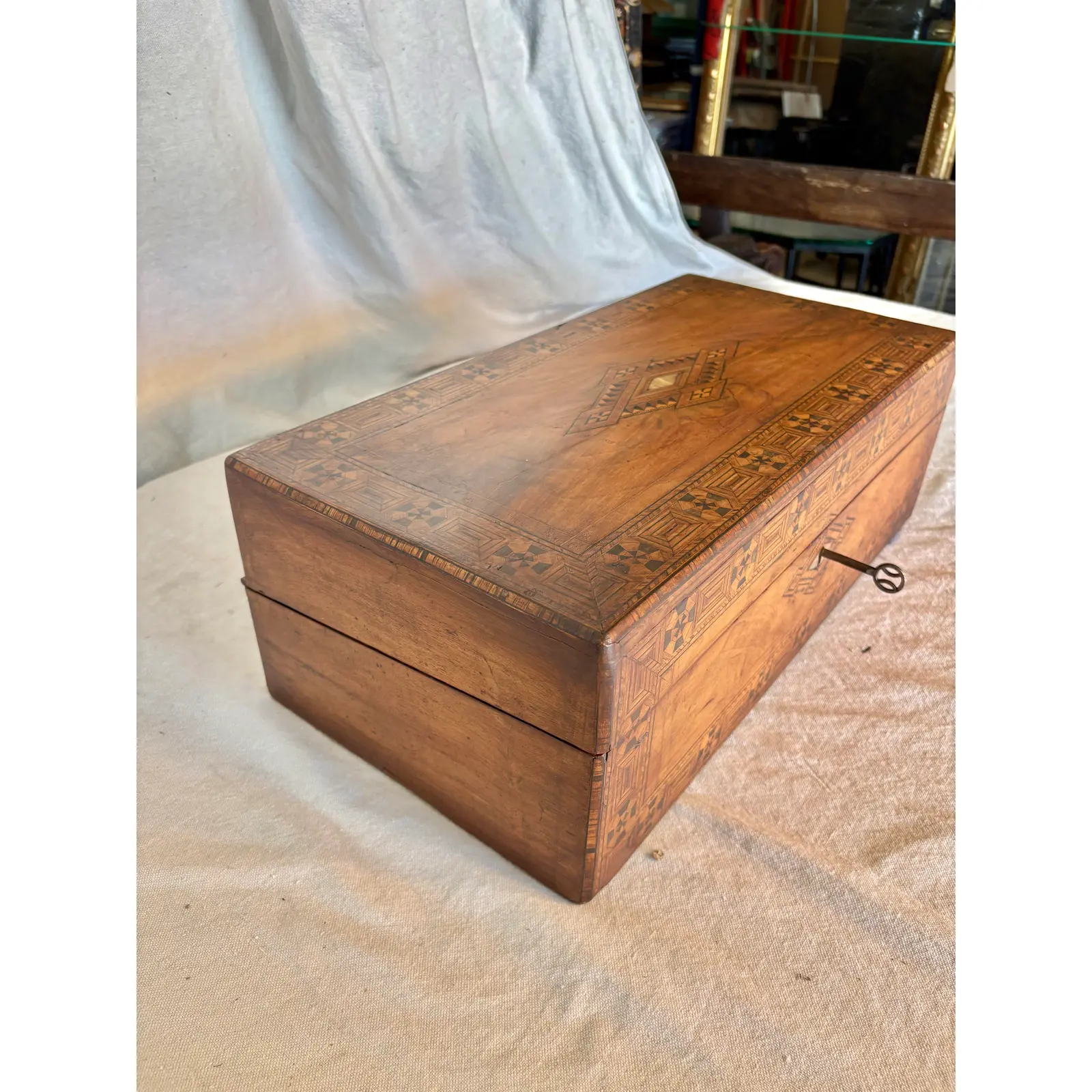 19th Century English Walnut Tunbridge Ware Writing Box - Image 3