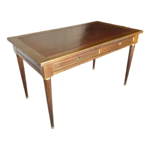 Early 20th Century French Louis XVI Style Walnut and Brass Leather Top Desk