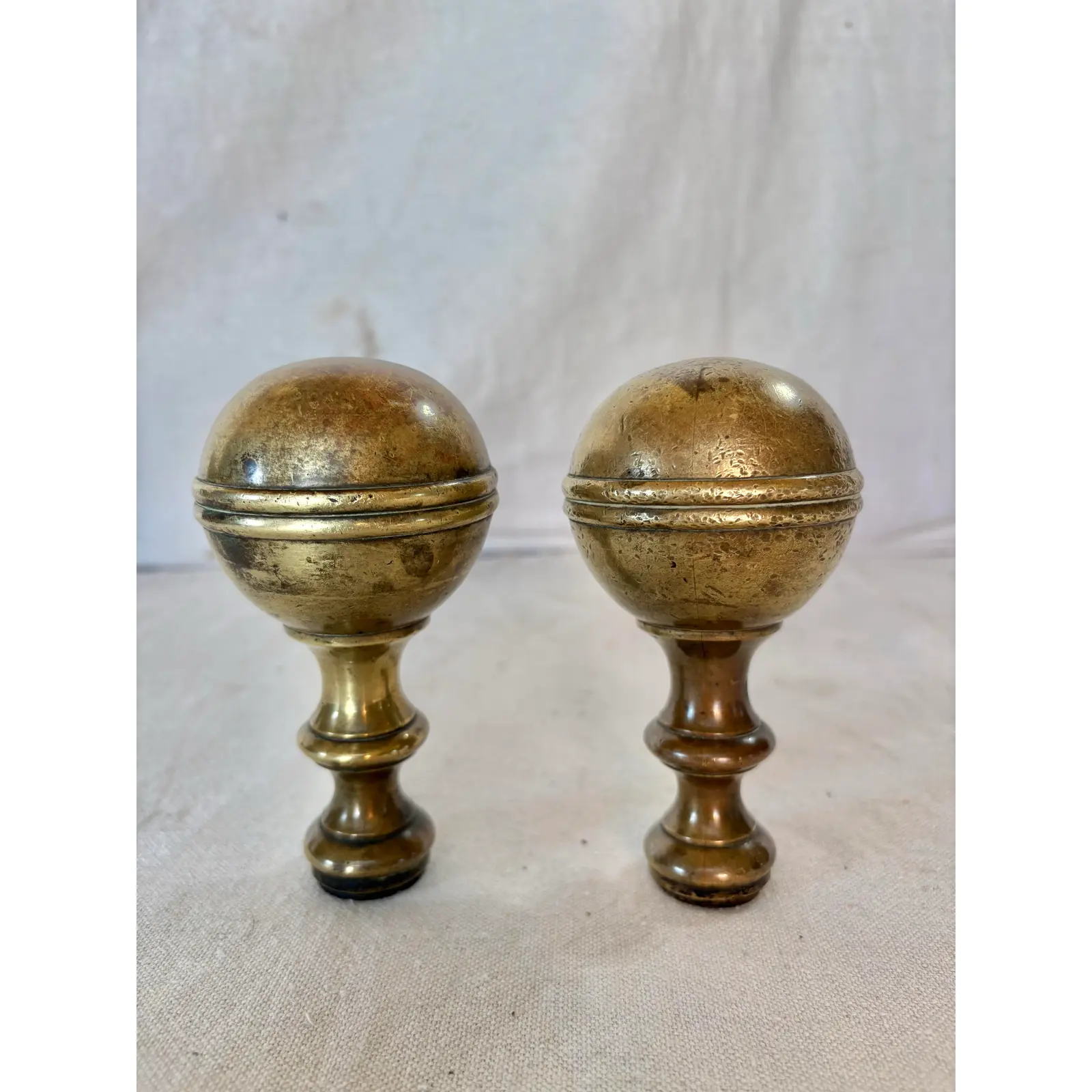 19th Century Large Brass Orb Finials - A Pair - Image 2