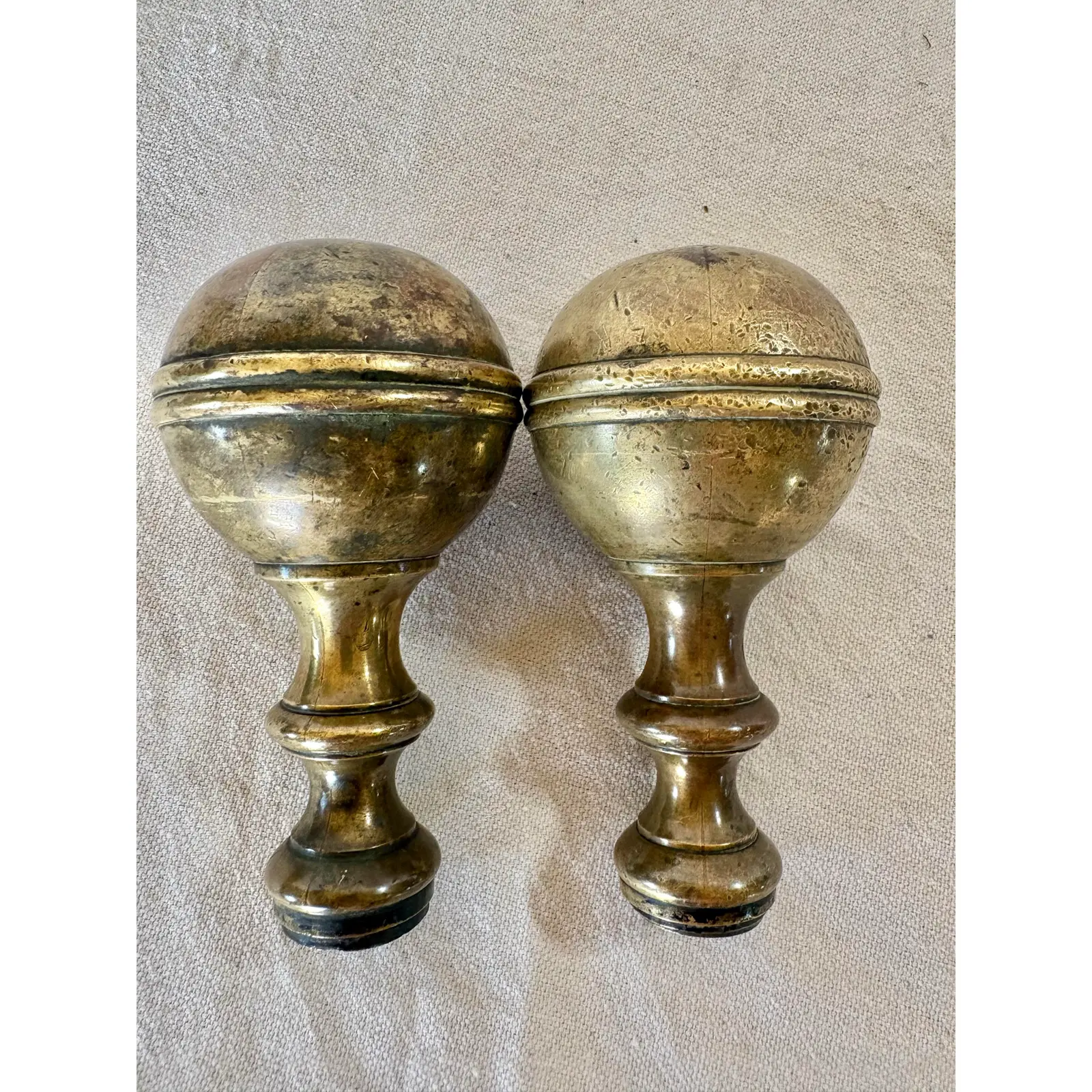 19th Century Large Brass Orb Finials - A Pair - Image 11