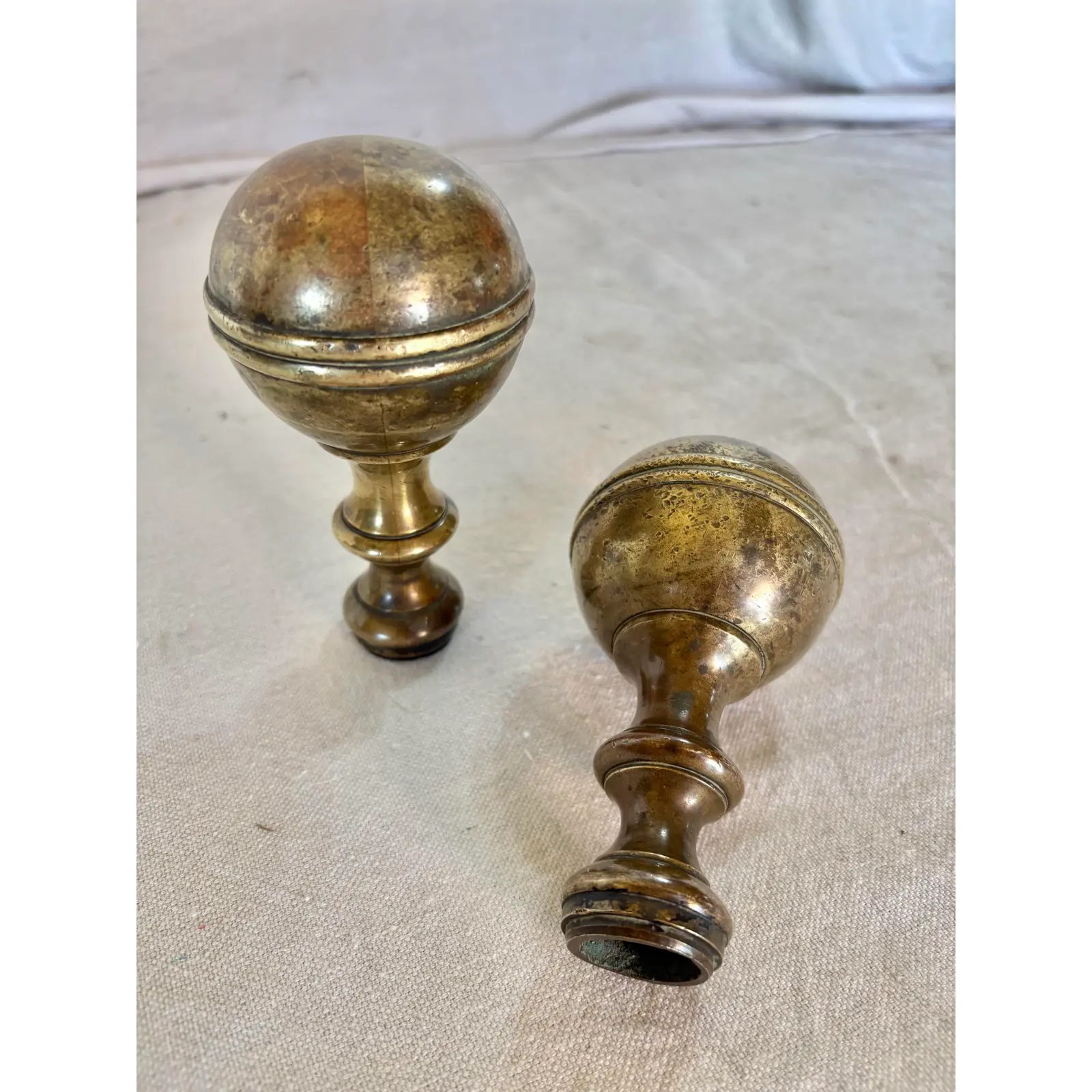 19th Century Large Brass Orb Finials - A Pair - Image 12