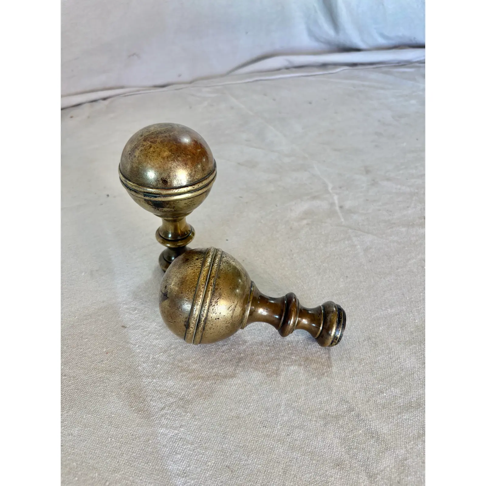 19th Century Large Brass Orb Finials - A Pair - Image 3