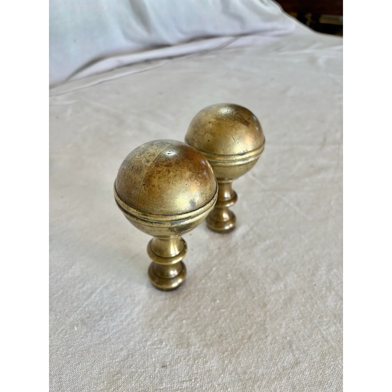 19th Century Large Brass Orb Finials - A Pair - Image 4