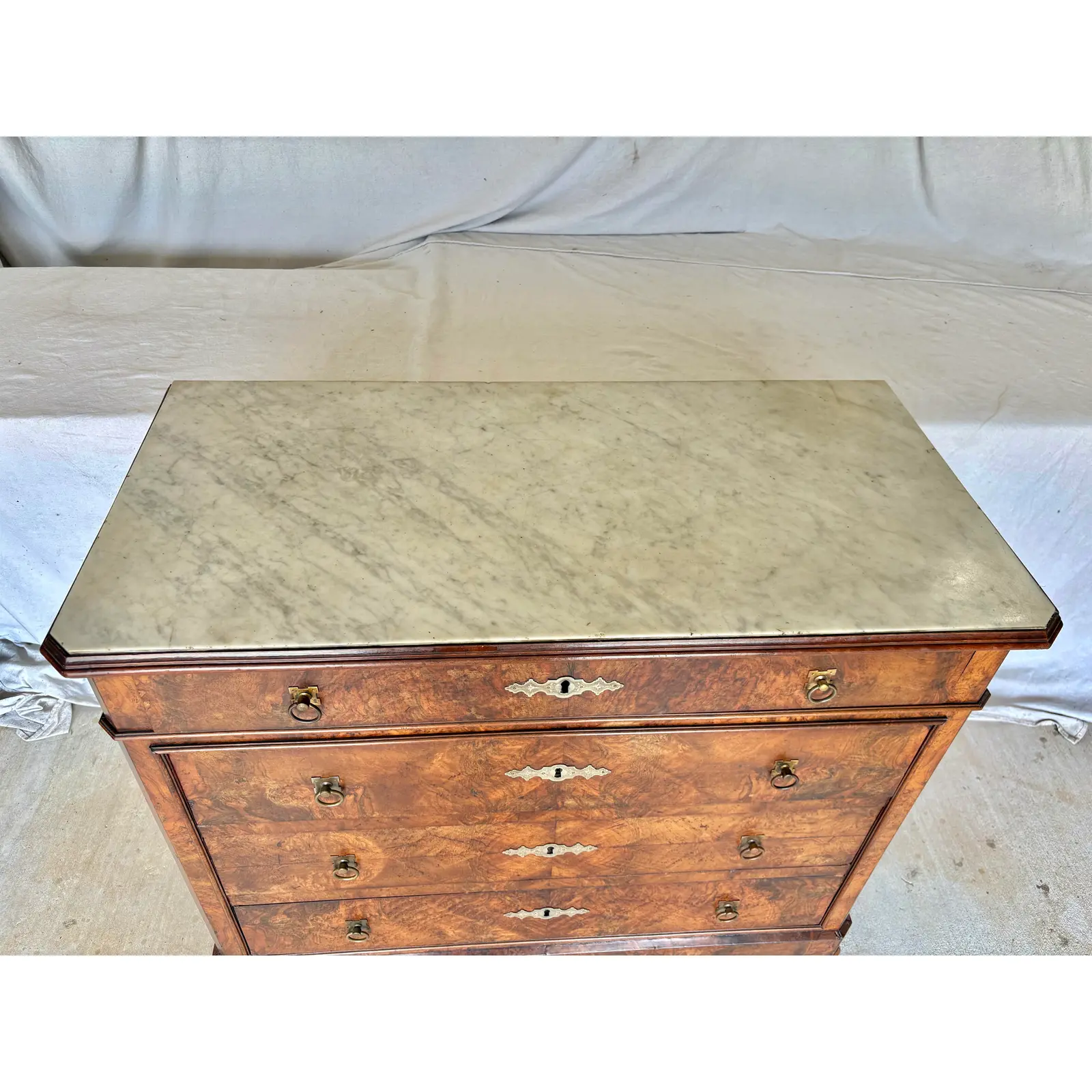 Late 19th Century French Louis Philippe Burled Walnut and Marble Top Chest of Drawers Commode - Image 8
