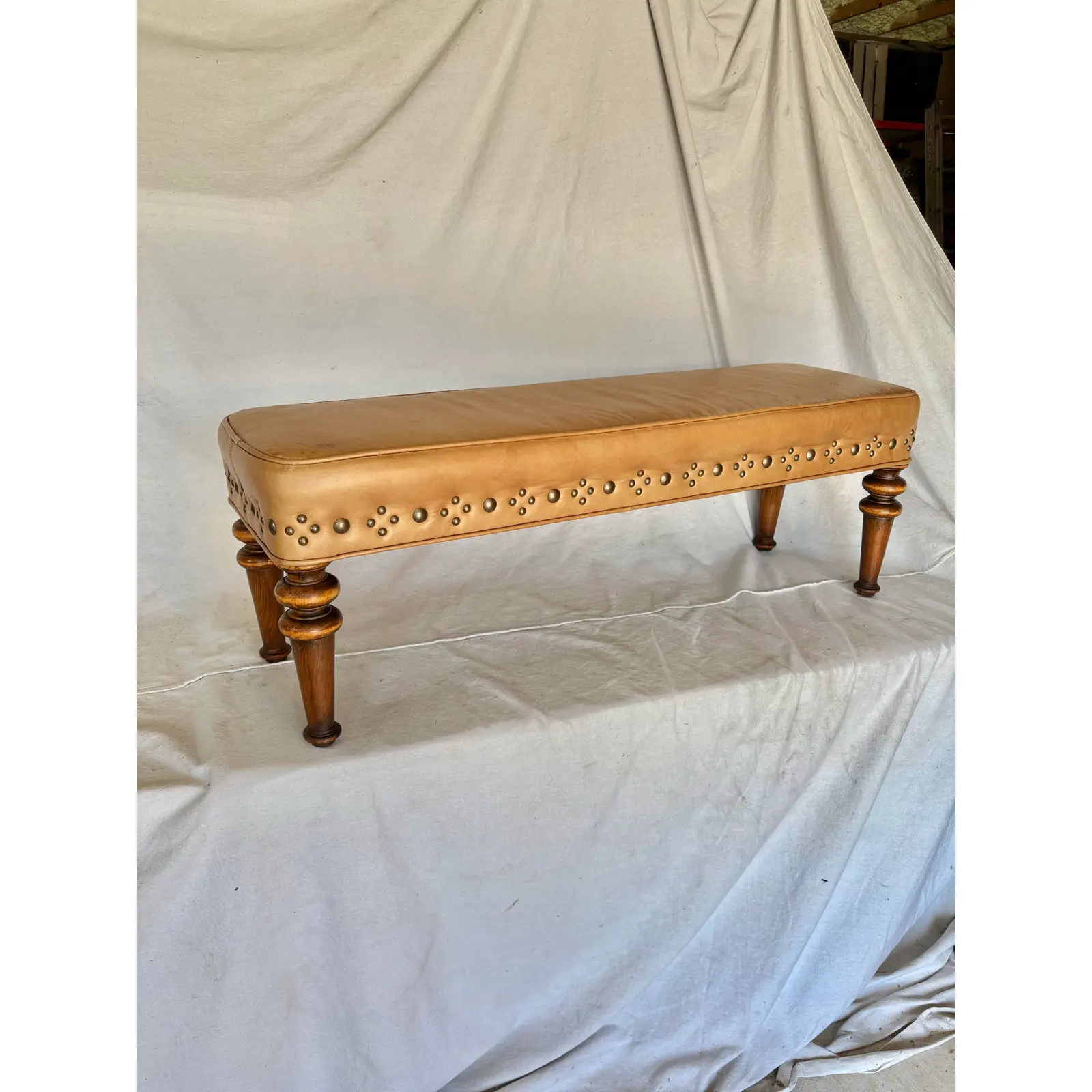 20th Century Leather Upholstered Bench - Image 2