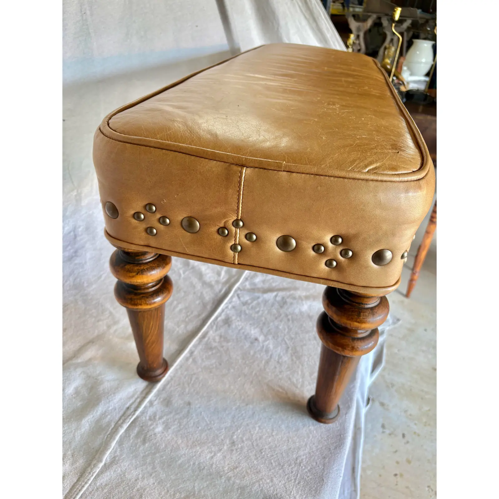 20th Century Leather Upholstered Bench - Image 4