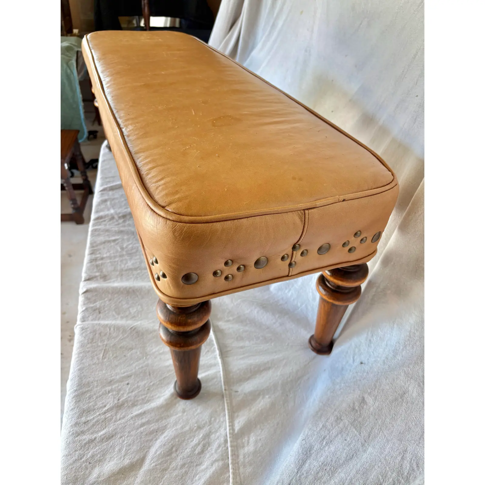 20th Century Leather Upholstered Bench - Image 5