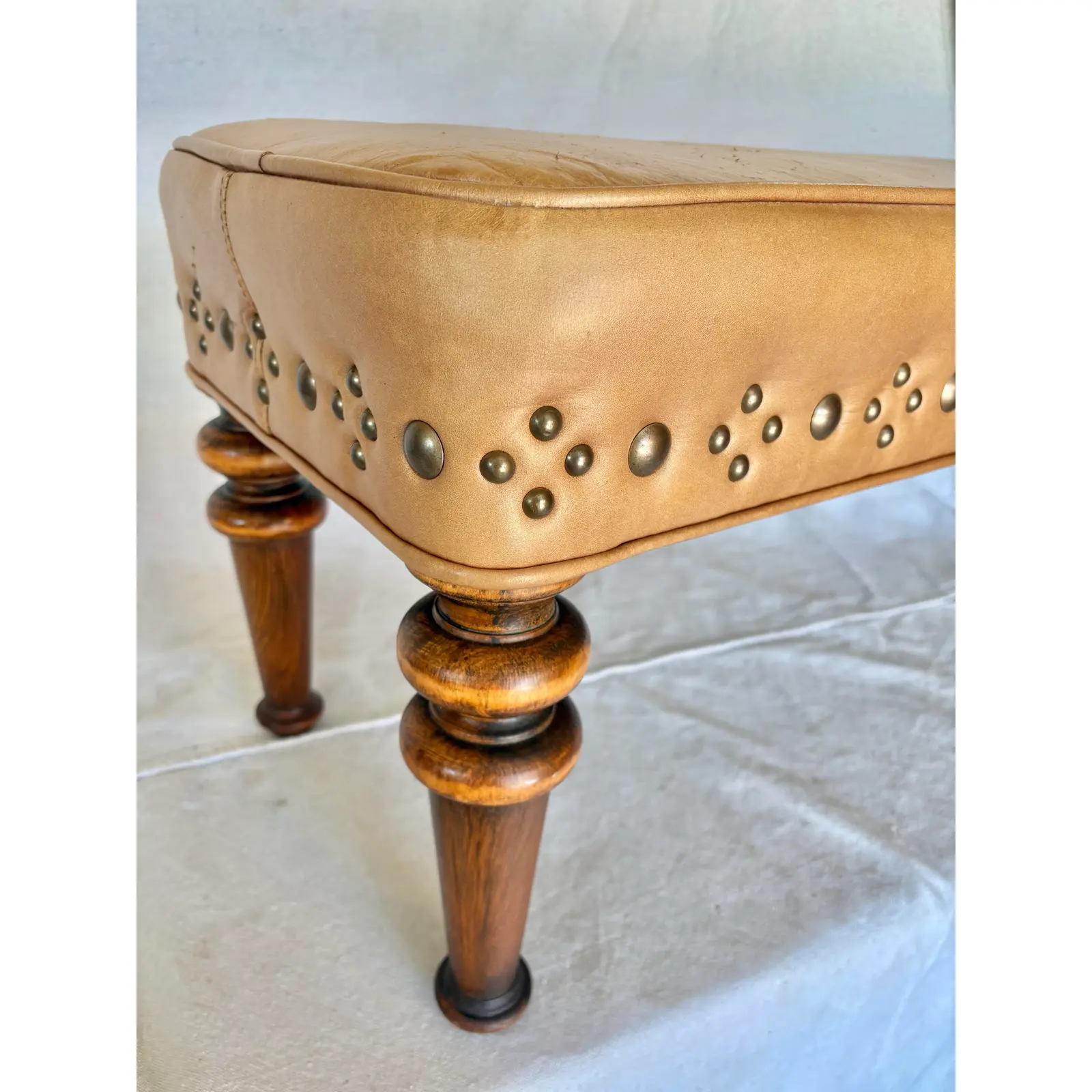 20th Century Leather Upholstered Bench - Image 6