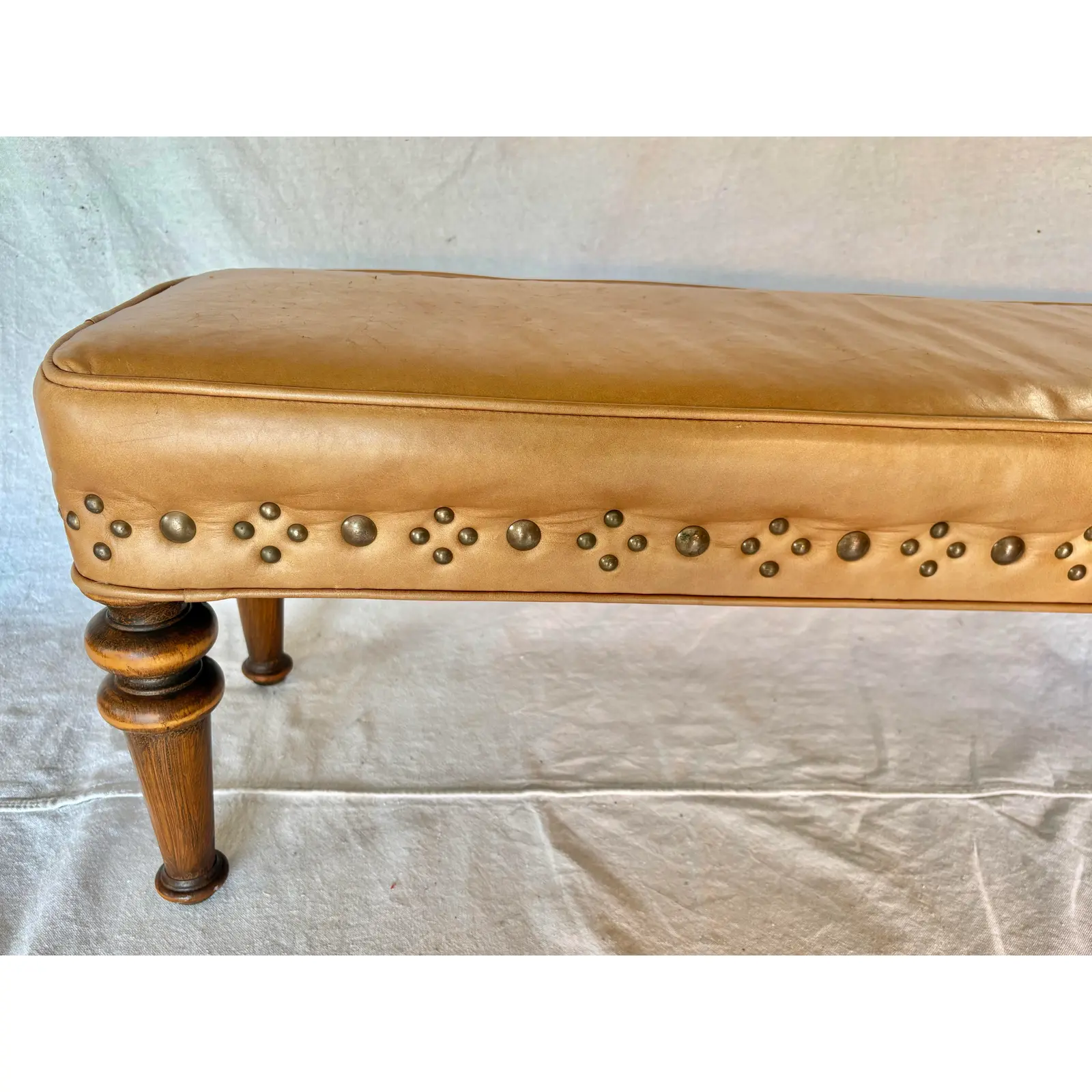 20th Century Leather Upholstered Bench - Image 7