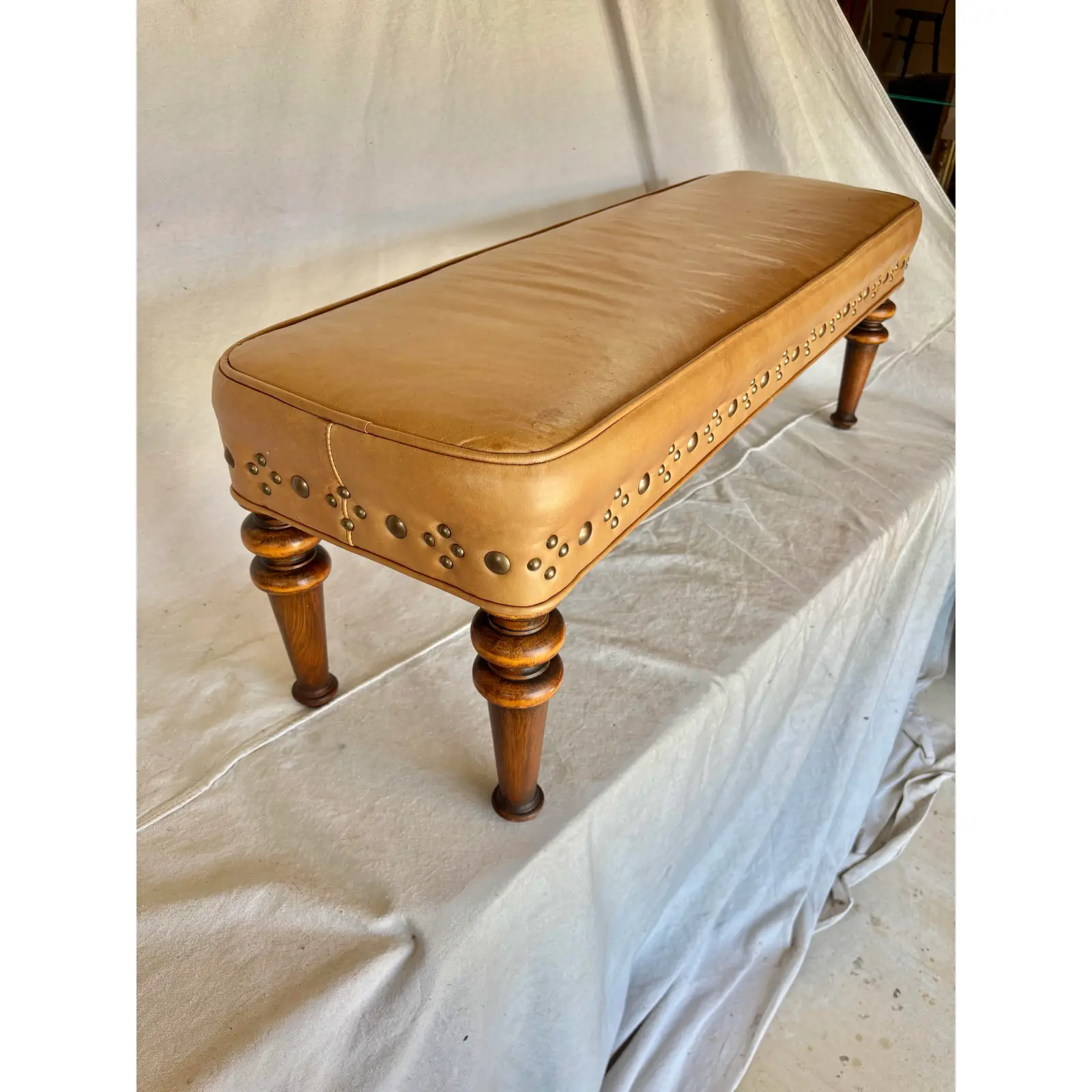 20th Century Leather Upholstered Bench - Image 8