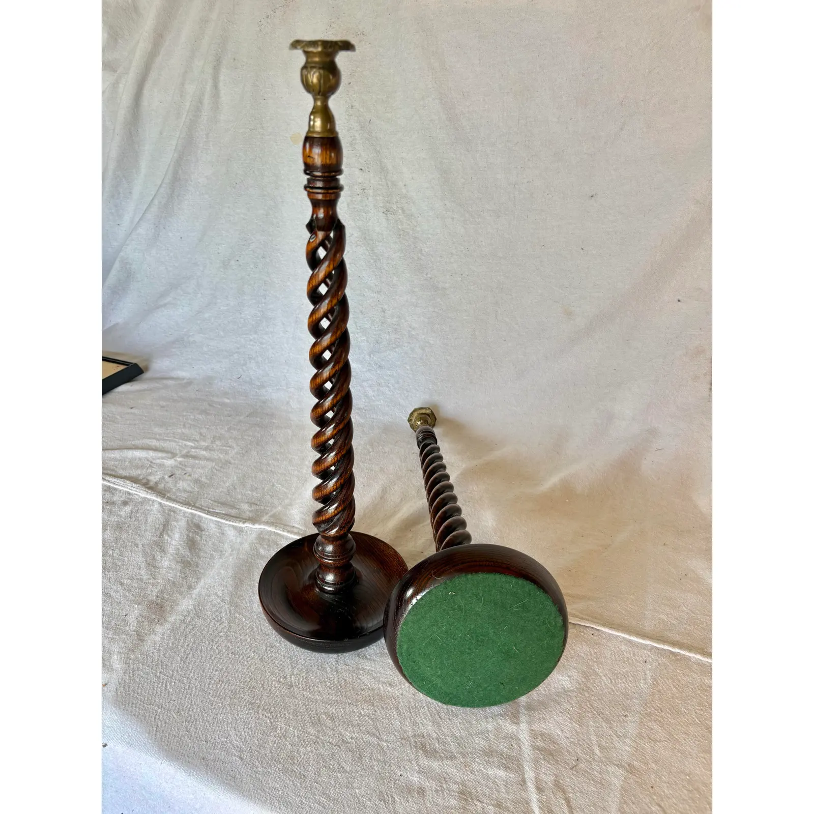19th Century English Oak Open Barley Twist Candlesticks - A Pair - Image 13