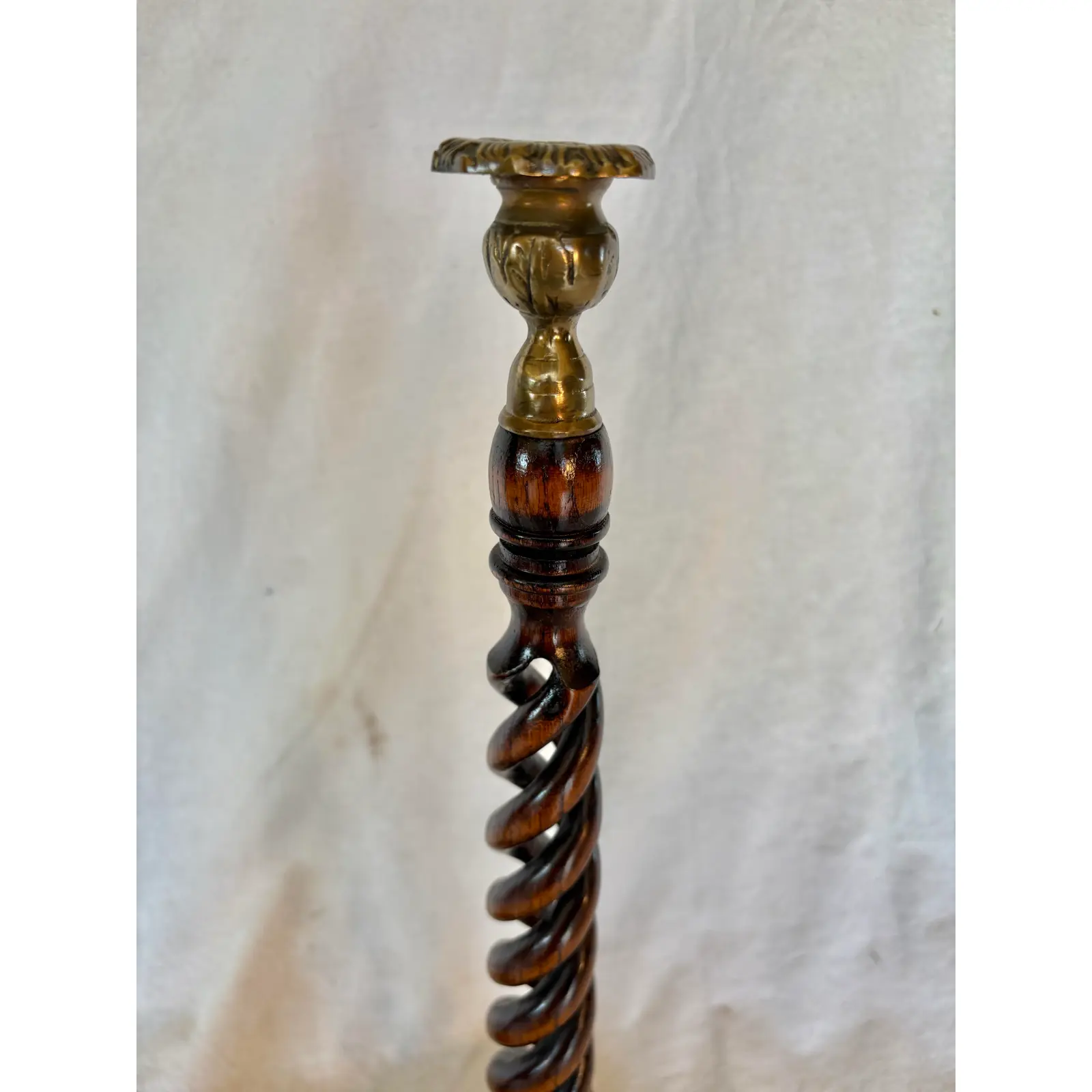 19th Century English Oak Open Barley Twist Candlesticks - A Pair - Image 8