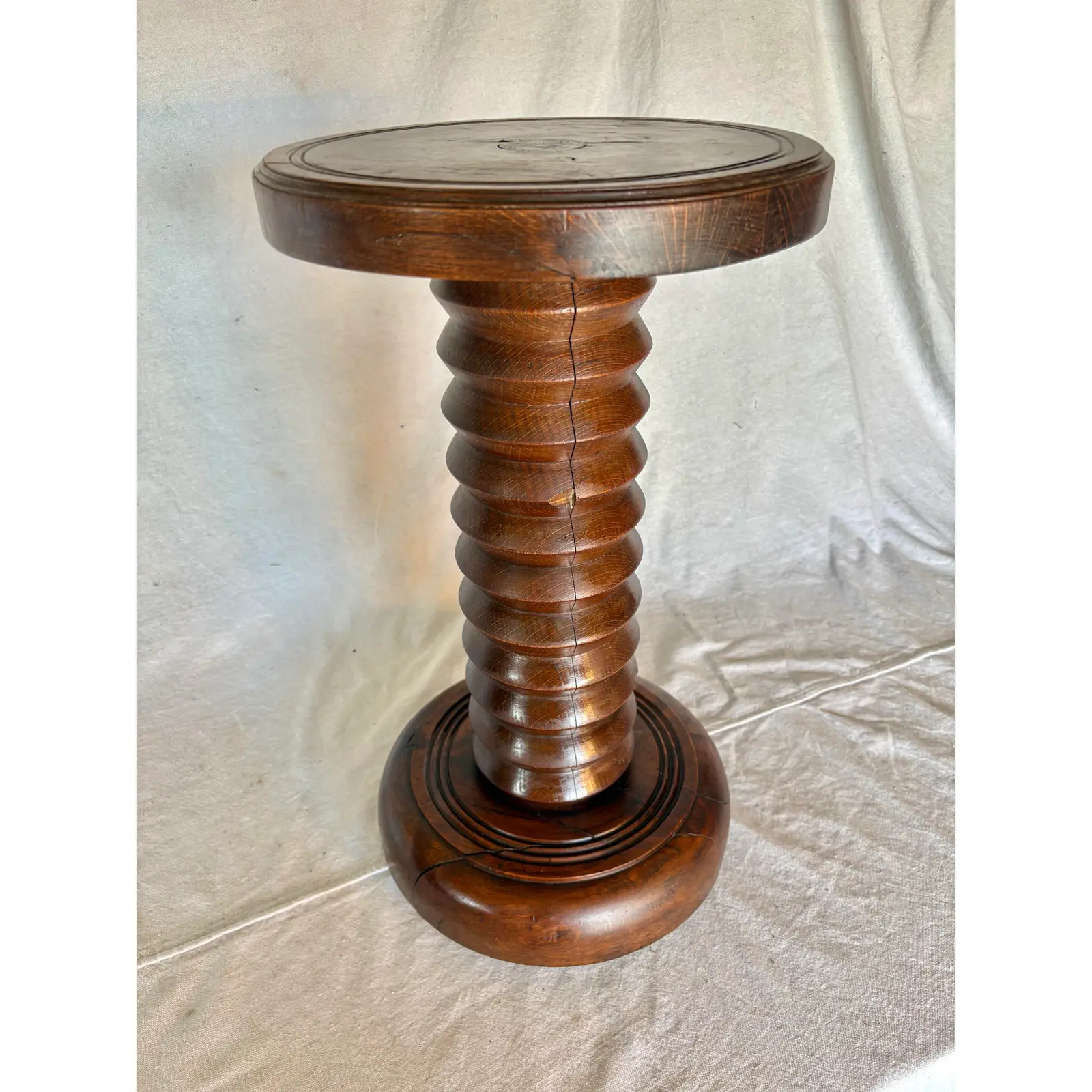 20th Century French Walnut Pedestal Side Table in the Style of Charles Dudouyt - Image 4