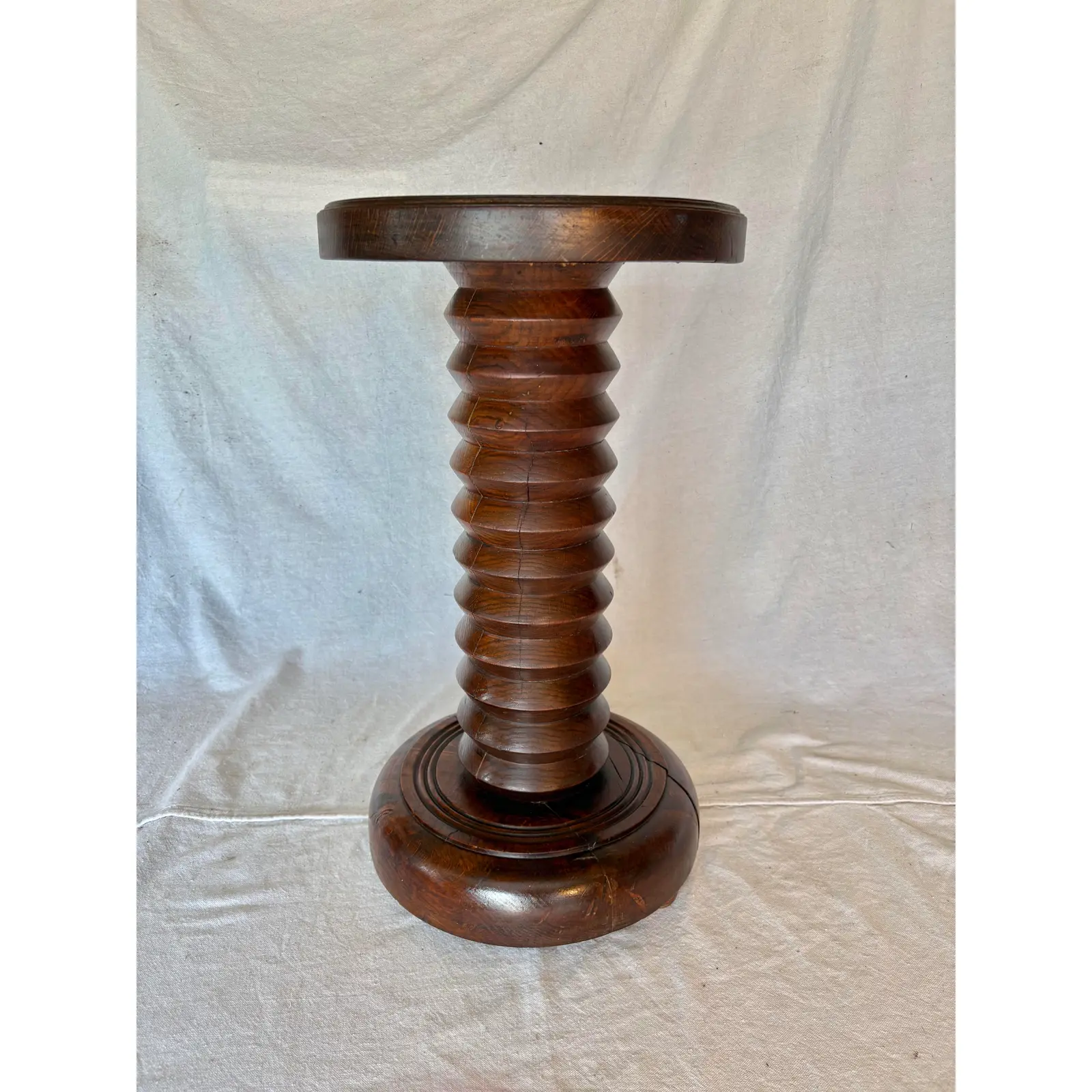 20th Century French Walnut Pedestal Side Table in the Style of Charles Dudouyt - Image 5