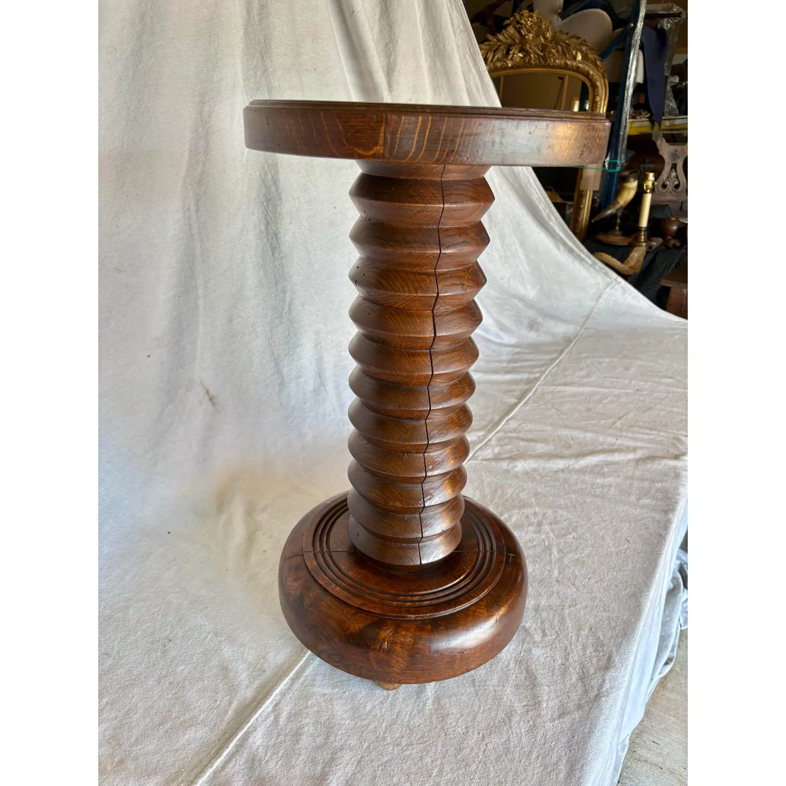 20th Century French Walnut Pedestal Side Table in the Style of Charles Dudouyt - Image 6
