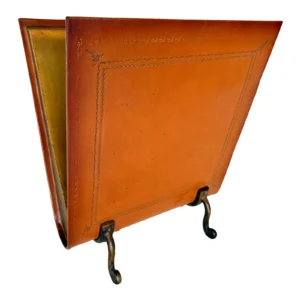 Mid 20th Century Leather and Cast Iron Magazine Rack