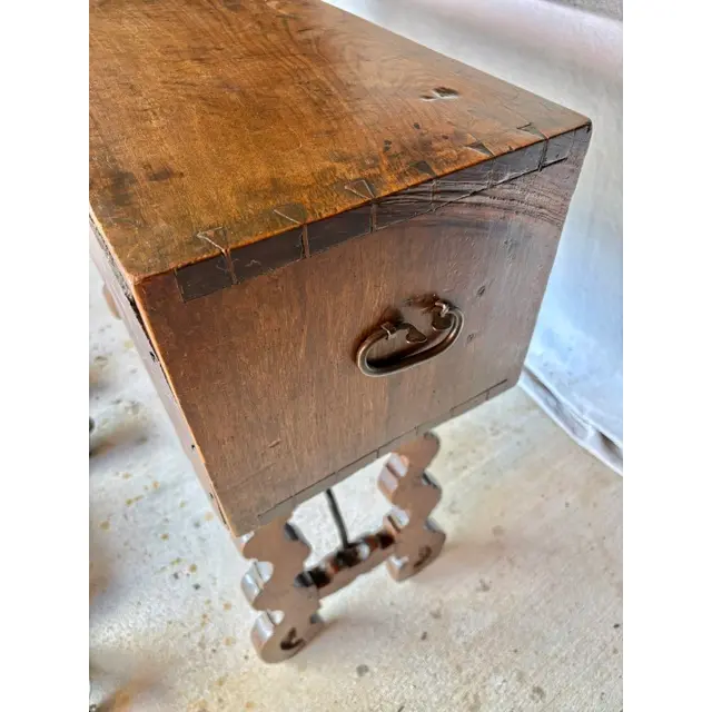 18th Century Spanish Walnut and Iron Three Drawer Console Table - Image 11
