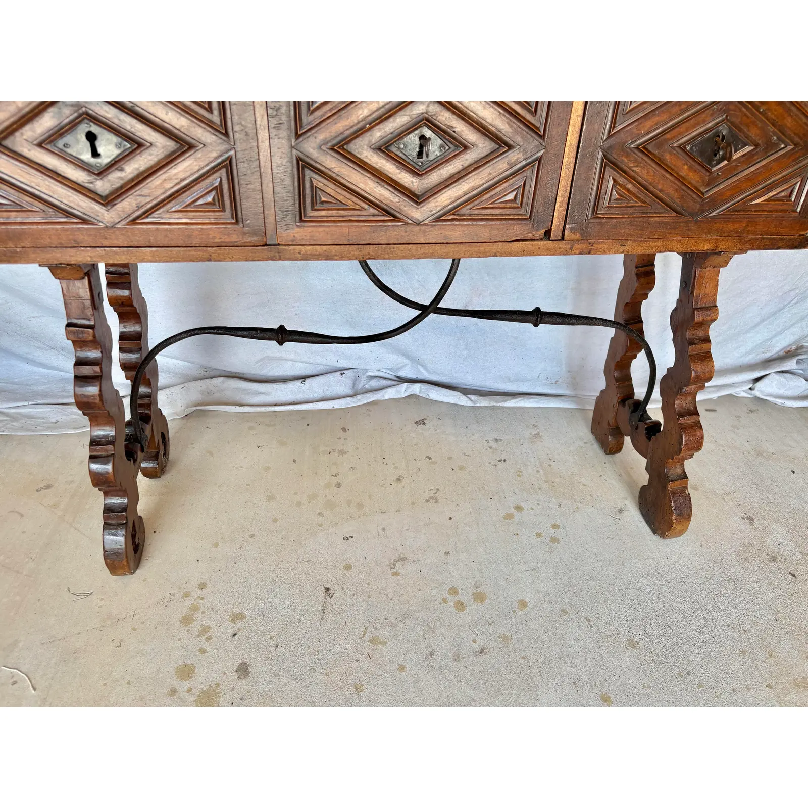 18th Century Spanish Walnut and Iron Three Drawer Console Table - Image 9