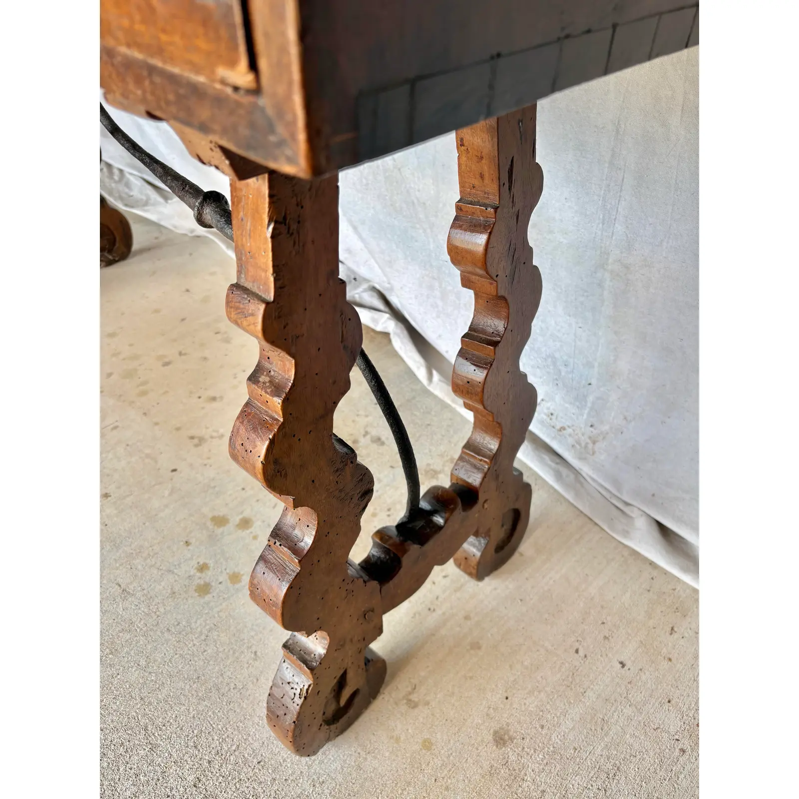 18th Century Spanish Walnut and Iron Three Drawer Console Table - Image 10